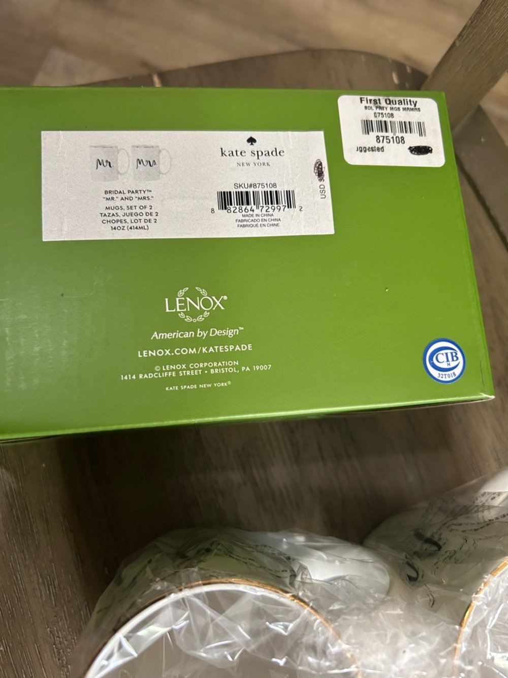 NIB Lenox Kate Spade Bridal Party Mr and Mrs Mug Set of 2 - Picture 4 of 5